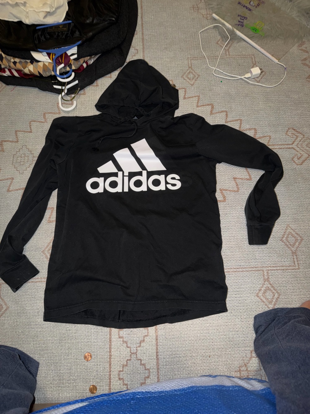 adidas Black Hoodie with White Logo Zip-Up Sweater